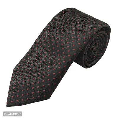 Mens Black Premium Silk Necktie Suit Accessories Set With Pocket Square Red Dotted Design-thumb3