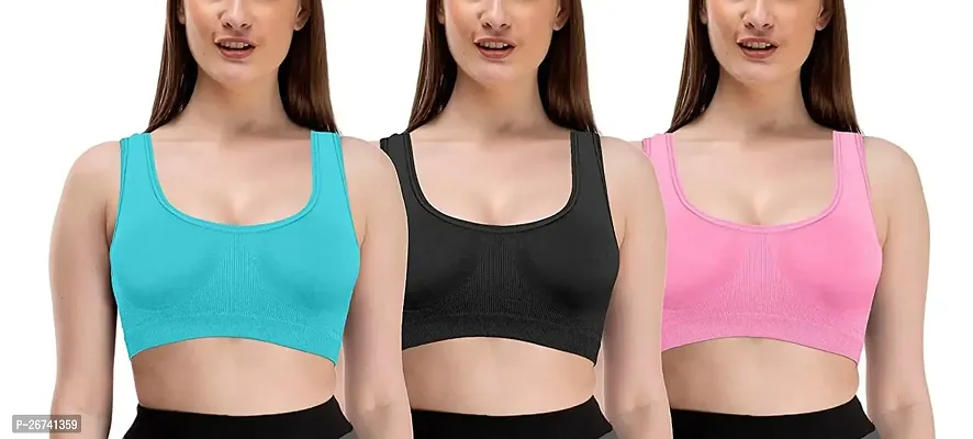 Stylis cotton blend Air sports bra seamless for womens pack of 3 multicolor-thumb0