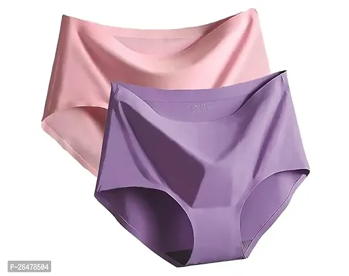 LIECRY ART Combo of 2 Multi Colore Womens Ice Silk Blend Invisible Lines No Show Hipster Panty-thumb0