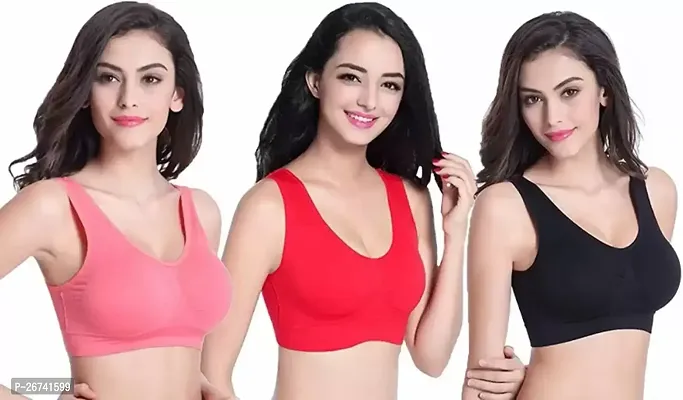 Stylis cotton blend Air sports bra seamless for womens pack of 3 multicolor-thumb0