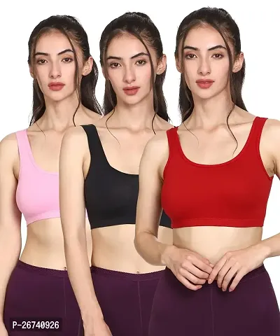 Stylis cotton blend Air sports bra seamless for womens pack of 3 multicolor-thumb0