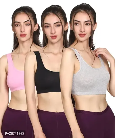 Stylis cotton blend Air sports bra seamless for womens pack of 3 multicolor-thumb0