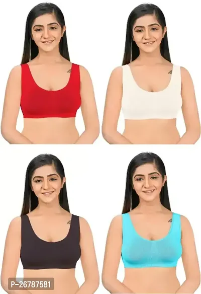 Stylis cotton blend Air sports bra seamless for womens PACK OF 4 multicolor-thumb0