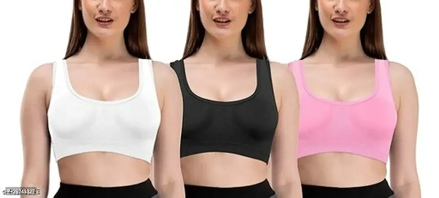 Stylis cotton blend Air sports bra seamless for womens pack of 3 multicolor-thumb0