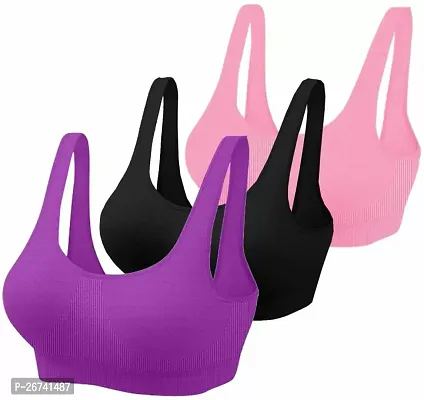 Stylis cotton blend Air sports bra seamless for womens pack of 3 multicolor-thumb0