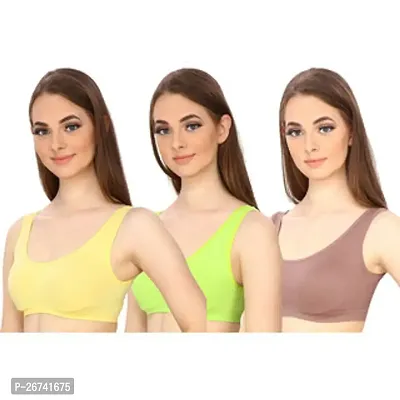 Stylis cotton blend Air sports bra seamless for womens pack of 3 multicolor-thumb0