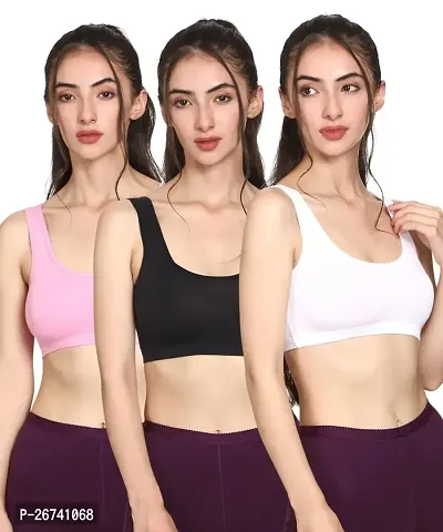 Stylis cotton blend Air sports bra seamless for womens pack of 3 multicolor-thumb0