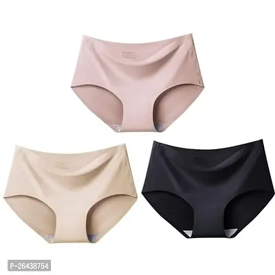 LIECRY ART 3 PCS Women Cotton Silk Seamless Panty Combo Set Innerwear Briefs Hipster Medium Waist Panties Multicolor-thumb0