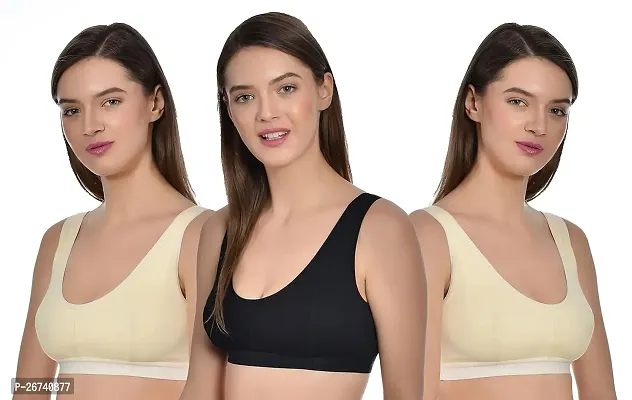 Stylis cotton blend Air sports bra seamless for womens pack of 3 multicolor-thumb0