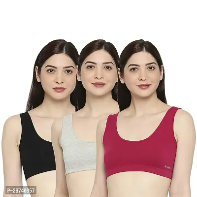 Stylis cotton blend Air sports bra seamless for womens pack of 3 multicolor-thumb0