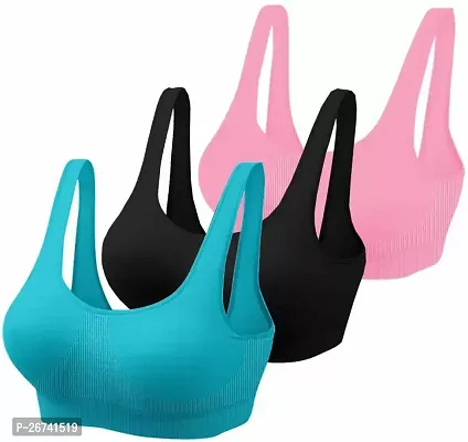 Stylis cotton blend Air sports bra seamless for womens pack of 3 multicolor-thumb0