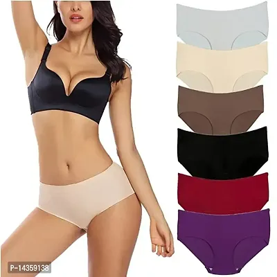 Combo of 3 (Multi Colors)Women's Ice Silk Blend Invisible Lines No Show Hipster Panty