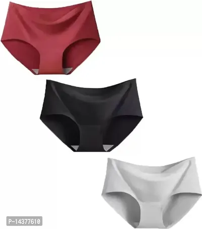 Pack of 3-Womens Cotton Ice Silk Seamless Panties Hipster Briefs