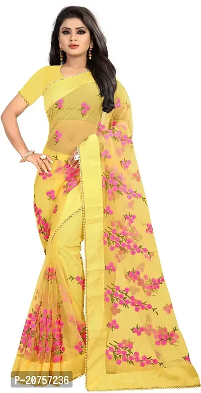 Beautiful Net Saree With Blouse Piece For Women-thumb0