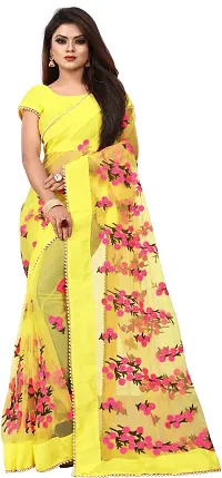 Net Embroidered Lace Border Sarees with Blouse piece