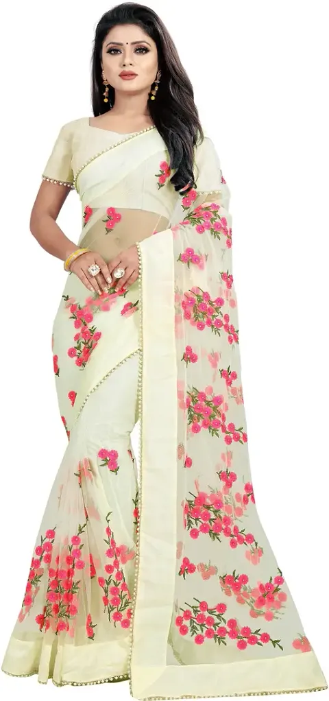 FEXEL Women's Net Saree With Blouse Piece