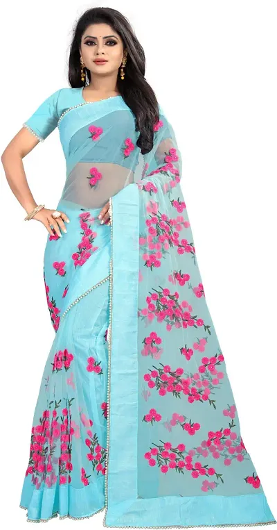 All Over Floral Embroidered Fancy Premium Net Sarees