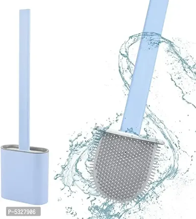 Silicon Toilet Brush with Holder Stand , Brush for Bathroom Cleaning Silicone Brush and Holder Silicon Flex Toilet Cleaning Brush, Quick Drying Flexible Bristles Brush with Holder-thumb0