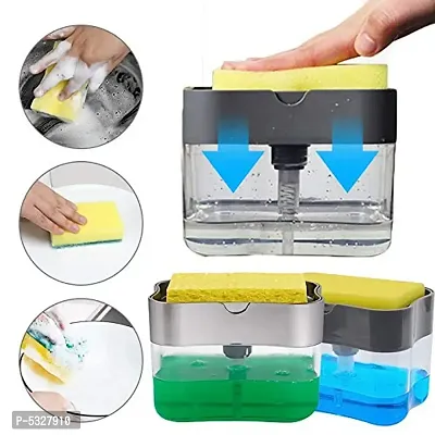 Plastic Liquid Soap Press-Type Pump Dispenser with Sponge Holder (sponge inside ) for Kitchen Sink Dishwasher 385 ml Liquid, Soap, Gel Dispenser 385 ml Gel, Liquid, Soap Dispenser-thumb0