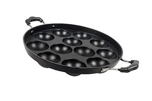 G-MART Non-Stick 12 Cavity Aluminium Appam Patra Paniyarakal with 2 Side Handle and Stainless Steel Lid-thumb2