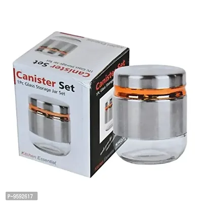 G-MART Glass Canister Jar With Stainless Steel Coat Sealed Storage Canister Jar Set with Airtight Lids for Home and Commercial Use for Sugar Tea Coffee