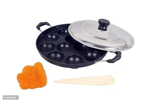 G-MART Non-Stick 12 Cavity Aluminium Appam Patra Paniyarakal with 2 Side Handle and Stainless Steel Lid-thumb2