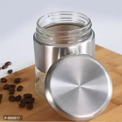 G-MART Glass Canister Jar With Stainless Steel Coat Sealed Storage Canister Jar Set with Airtight Lids for Home and Commercial Use for Sugar Tea Coffee-thumb3