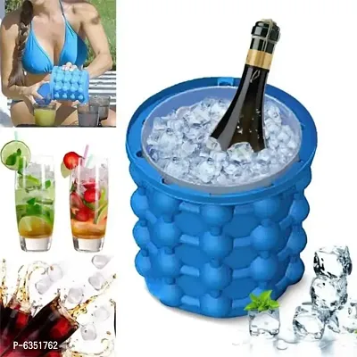 Silicone Ice Bucket and Ice Mold with lid Ice Cube Maker  2 In 1  Round-thumb0