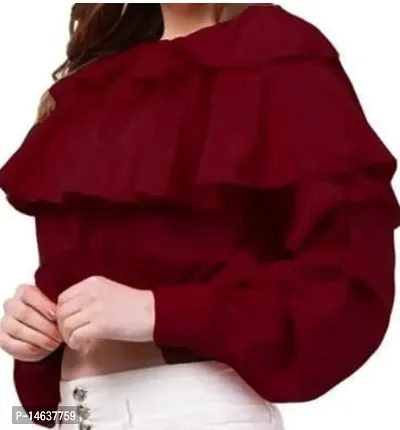 Attractive Double Ruffle Crepe Top for Women-thumb0