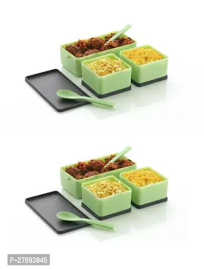 Homtoz Compartment Lunch Box for Office Men and Lunch Box for Kids Microwave Safe Lunch Boxes Pack of 1 Green Pack of 2