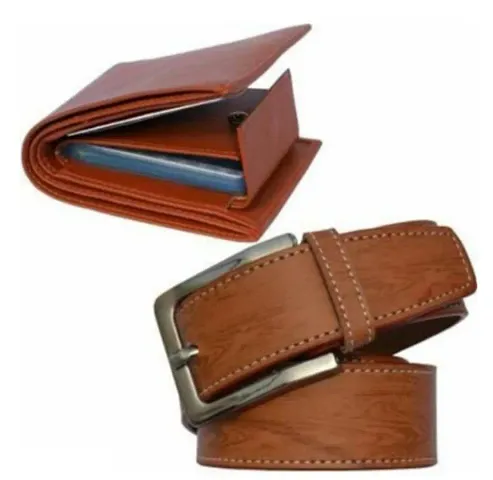 Stylish Synthetic Leather Wallet And Belts- Pack Of 2