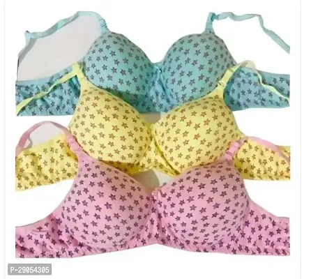 Stylish Multicoloured Cotton Printed Bras For Women Pack Of 3