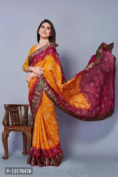 Vibrant Yellow & Red Banarasi Bandhani Meenakari Georgette Saree - Buy Now