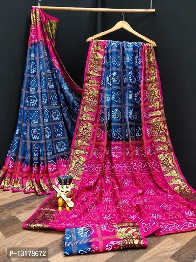 Ajarakh Pallu Heavy Zari Waving Border Bandhani Saree