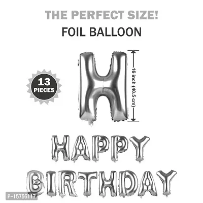 Party Booms Happy Birthday Foil Metallic Balloons Banners ( Pack of 13 Letters) for Easy D?cor/Decorations (Silver)-thumb2