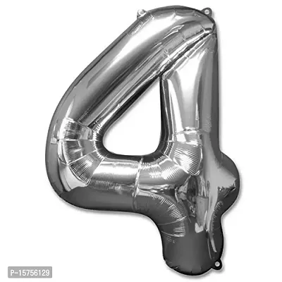 Party Booms Numbers Foil Balloon Silver (16inch) , Birthday Party Supplies , Party Foil Balloon - Large/ Kids Party Supplies , Theme Birthday Party , Foil Balloons , Birthday Balloons (4)