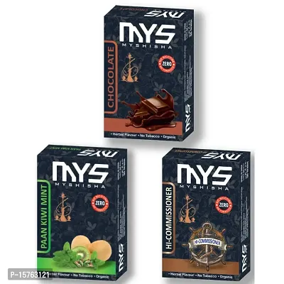 MYSHISHA Herbal Hookah (100% Nicotine and Tobacco Free) Chocolate, Paan Kiwi Mint, Hi-Commissioner (150gm)