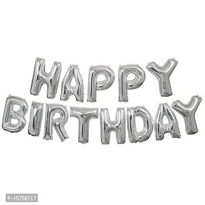 Party Booms Happy Birthday Foil Metallic Balloons Banners ( Pack of 13 Letters) for Easy D?cor/Decorations (Silver)