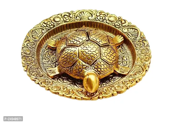 Feng Shui Gold Plated Turtle || Vastu Tortoise Original Turtle Peace  Prosperity || Good Luck Charm Gold Turtle || Turtle with Plate-12 CM-thumb0