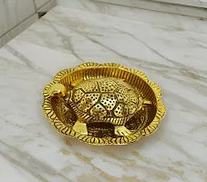 Feng Shui Gold Plated Turtle || Vastu Tortoise Original Turtle Peace  Prosperity || Good Luck Charm Gold Turtle || Turtle with Plate-12 CM-thumb2