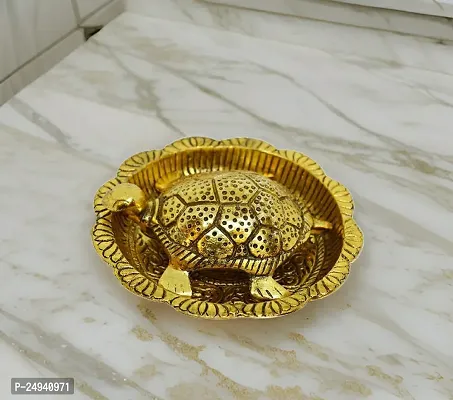 Feng Shui Gold Plated Turtle || Vastu Tortoise Original Turtle Peace  Prosperity || Good Luck Charm Gold Turtle || Turtle with Plate-12 CM-thumb3
