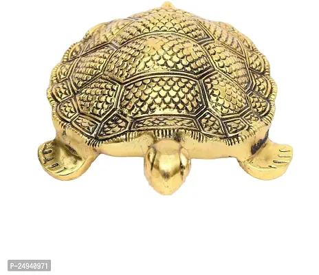 Feng Shui Gold Plated Turtle || Vastu Tortoise Original Turtle Peace  Prosperity || Good Luck Charm Gold Turtle || Turtle with Plate-12 CM-thumb2