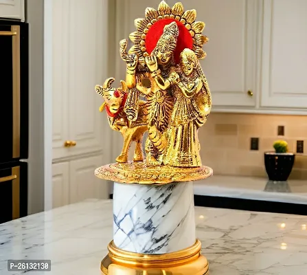 Metal Gold Plated Radha Krishna Idol Sculpture Statue Figurine Decorative Showpiece for Janmashtami Home Decoration Temple and Gift 14 cm(1 Pieces)