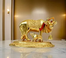 Metal  Cow and Calf Showpiece 8 cm| Brass Cow Statue/Figurines for Spiritual Vastu Nandi Pooja| Kamdhenu Sculpture for Good Luck | Export Quality Item for Gift/Home Decoration |-thumb2
