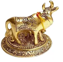 Metal  Cow and Calf Showpiece 8 cm| Brass Cow Statue/Figurines for Spiritual Vastu Nandi Pooja| Kamdhenu Sculpture for Good Luck | Export Quality Item for Gift/Home Decoration |-thumb3