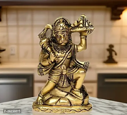 Brass Metal Hanuman Ji Ki Murti -12 cm in Blessing Posture with Gada Sitting Lord Balaji Bajrangbali Sankat Mochan Bhagwan Idol for Temple car Dashboard Home Decor Statue Gift