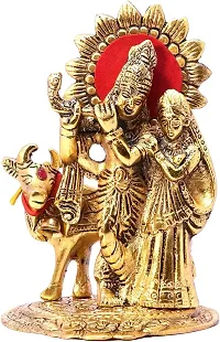 Collectible India Metal Lord Cow Krishna Idol Statue murti Krishan with Kamdhenu Hindu God Religious Showpiece (Set of 1) SIZE-15 CM-thumb2