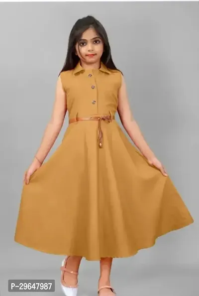 Solid Crepe Dress For Girls-thumb0