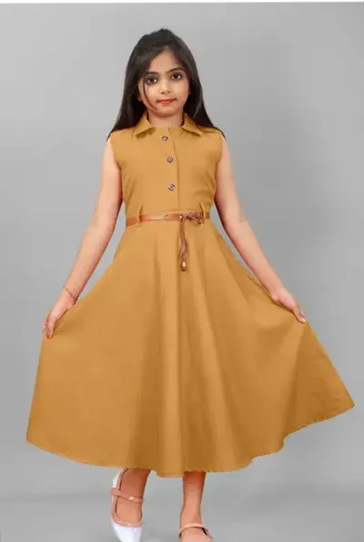 Stylish Blend Solid Sleeveless Dress For Girls