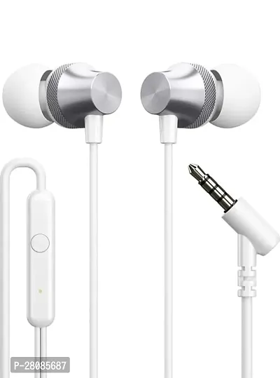 Stylish White Wired - 3.5 MM Single Pin Noise Cancelling With Microphone Headphones-thumb0